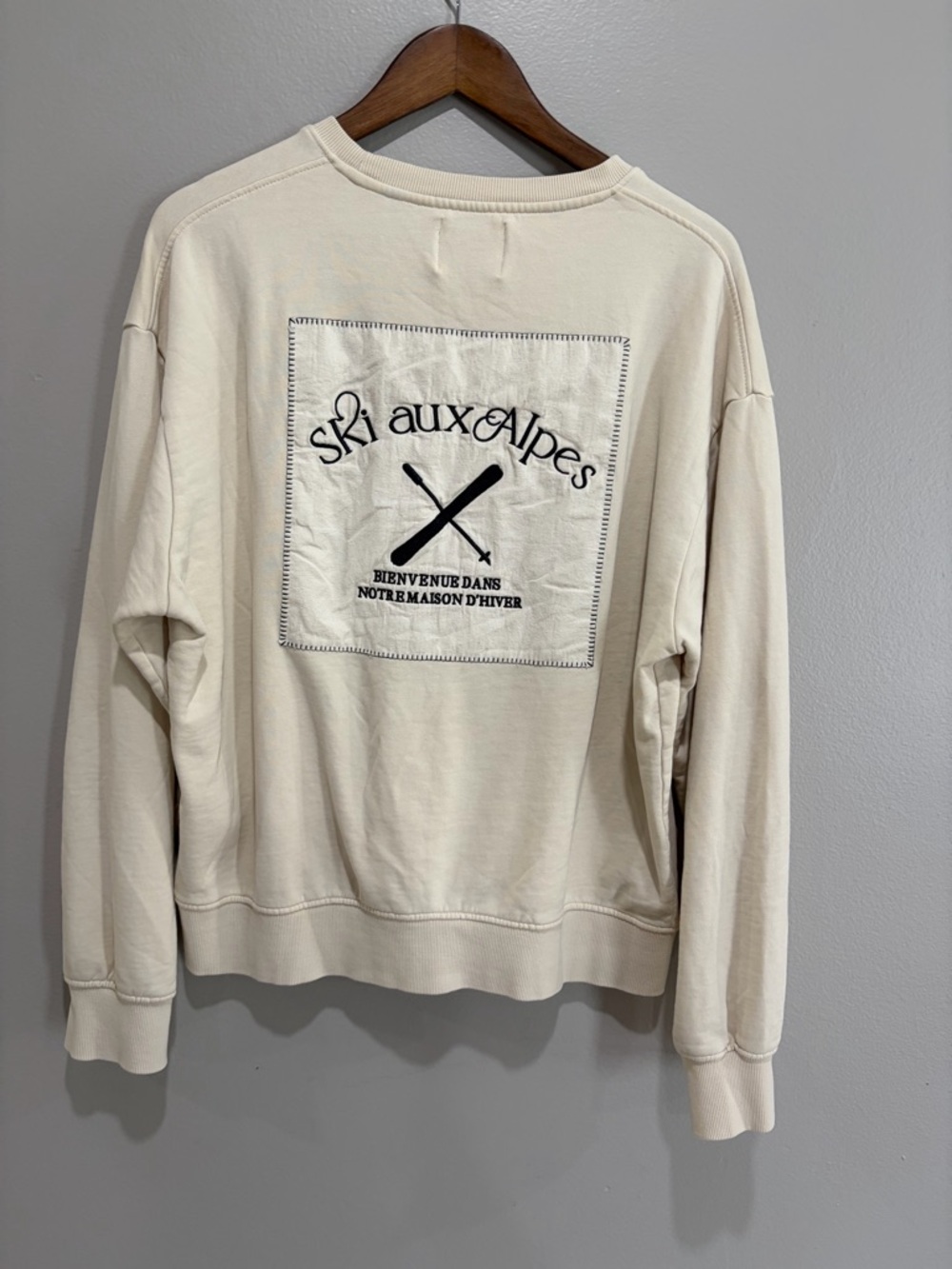 Men's Cream Crewneck Sweater with Ski Graphic